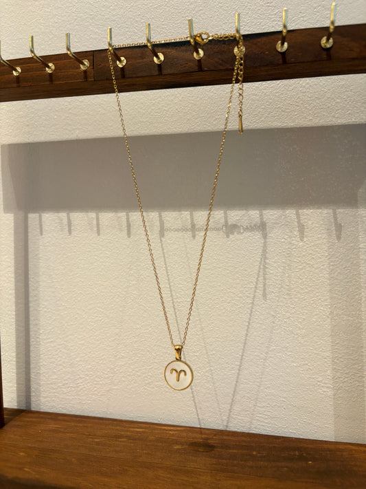 Zodiac Sign 24k Gold Pleated Necklace Aries Ram Chain