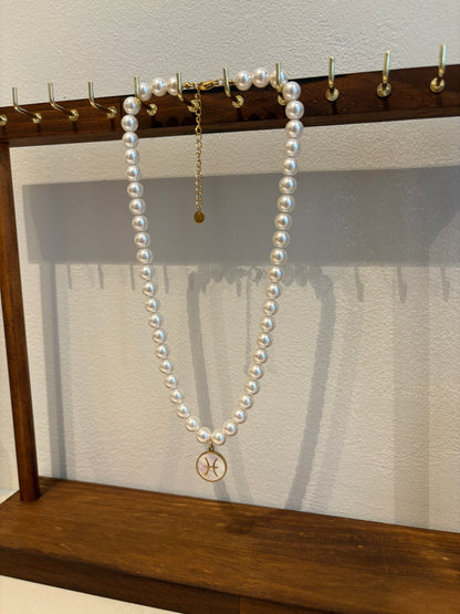 Zodiac Sign 18K Gold Plated Necklace Pisces Vissen Beads Pearls