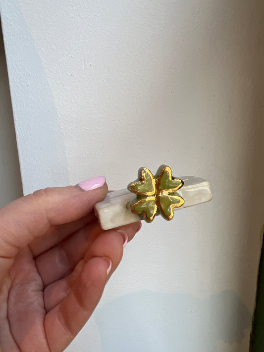 Handmade ceramic cardholder - 24K Four leaf clover - Studio Avalon Boheme
