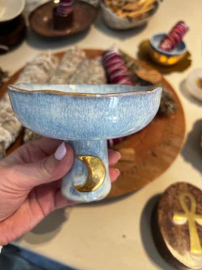 Handmade ceramic smudge bowl- Gold Moon - Studio Avalon Boheme