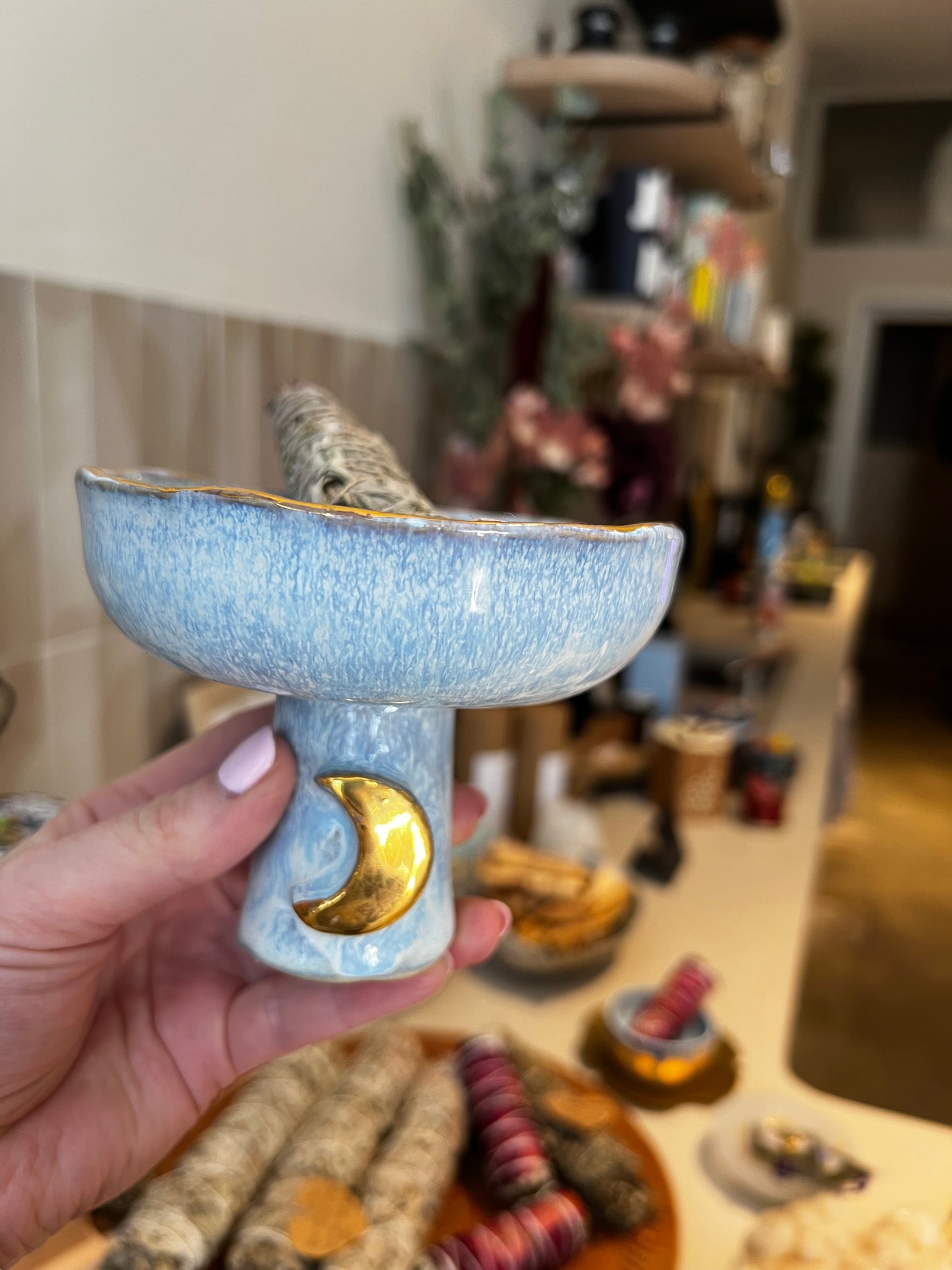 Handmade ceramic smudge bowl- Gold Moon - Studio Avalon Boheme