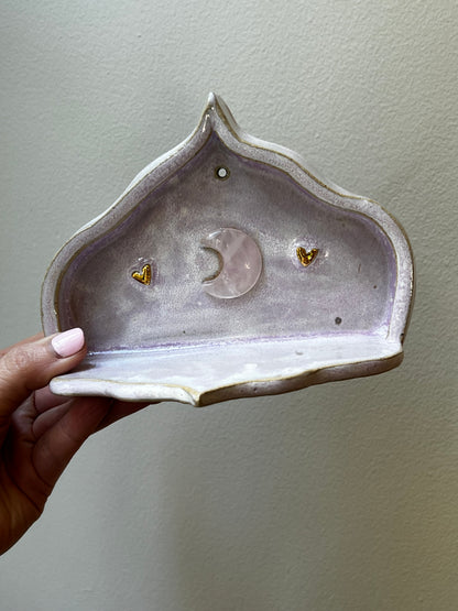 Handmade altar - 24K Gold Heart and Rose Quartz Moon - Studio Avalon Bohème