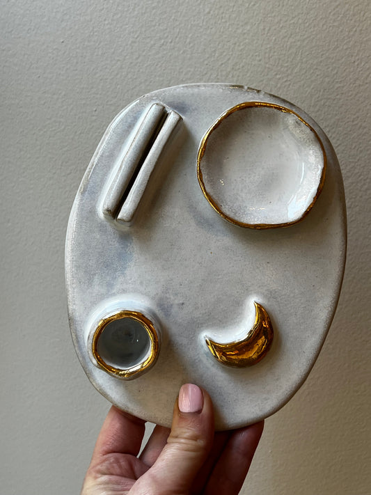 Handmade offering dish - White 24K Gold luster- Studio Avalon Bohème