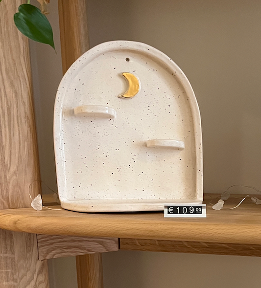 HANDMADE BEIGE & DOTTED CERAMIC ALTAR WITH GOLDEN MOON