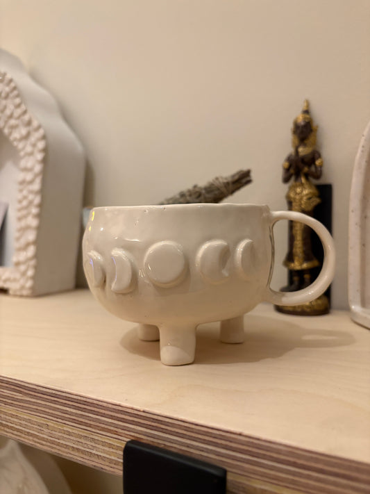 Ceramic Mug Handmade Moon Phases White