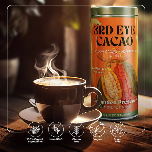 Third Eye Ceremonial Cacao- Grounded Presence Elixir: 8.4oz Tin (30 Servings)
