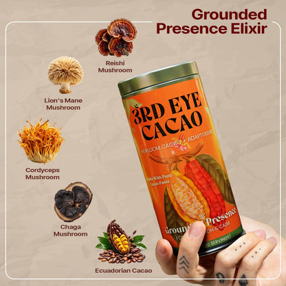 Third Eye Ceremonial Cacao- Grounded Presence Elixir: 8.4oz Tin (30 Servings)